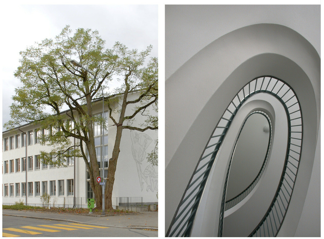 Denkmalgeschütztes ehemaliges KV Schulhaus Talstrasse 28 in Langenthal nach der Umnutzung zu Kindergärten, mit restaurierter Fassade und energetischer Sanierung im Minergie-Standard.